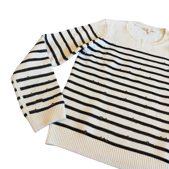 Maje Mystrip Sequined Striped Sweater Ecru Black Wool Blend Size 1 Small Women's - Picture 4 of 15